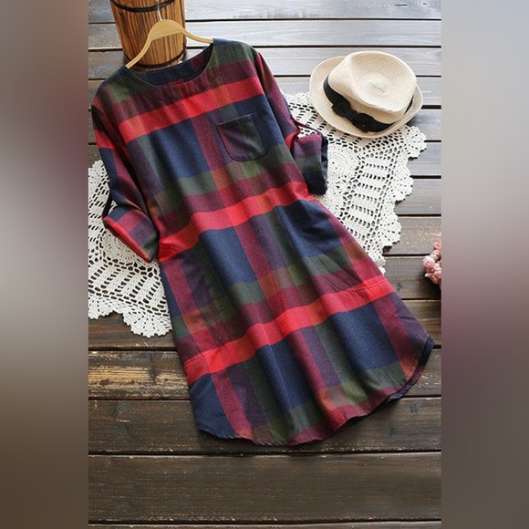 New Cupshe Lady Leisure Plaid Shift Dress Large Roll Tab Back To School Fall - Picture 1 of 9